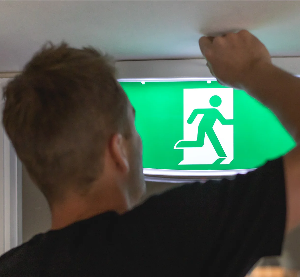 Emergency and exit lighting on a commercial property serviced by Knight Electrical Solutions, southern Gold Coast.