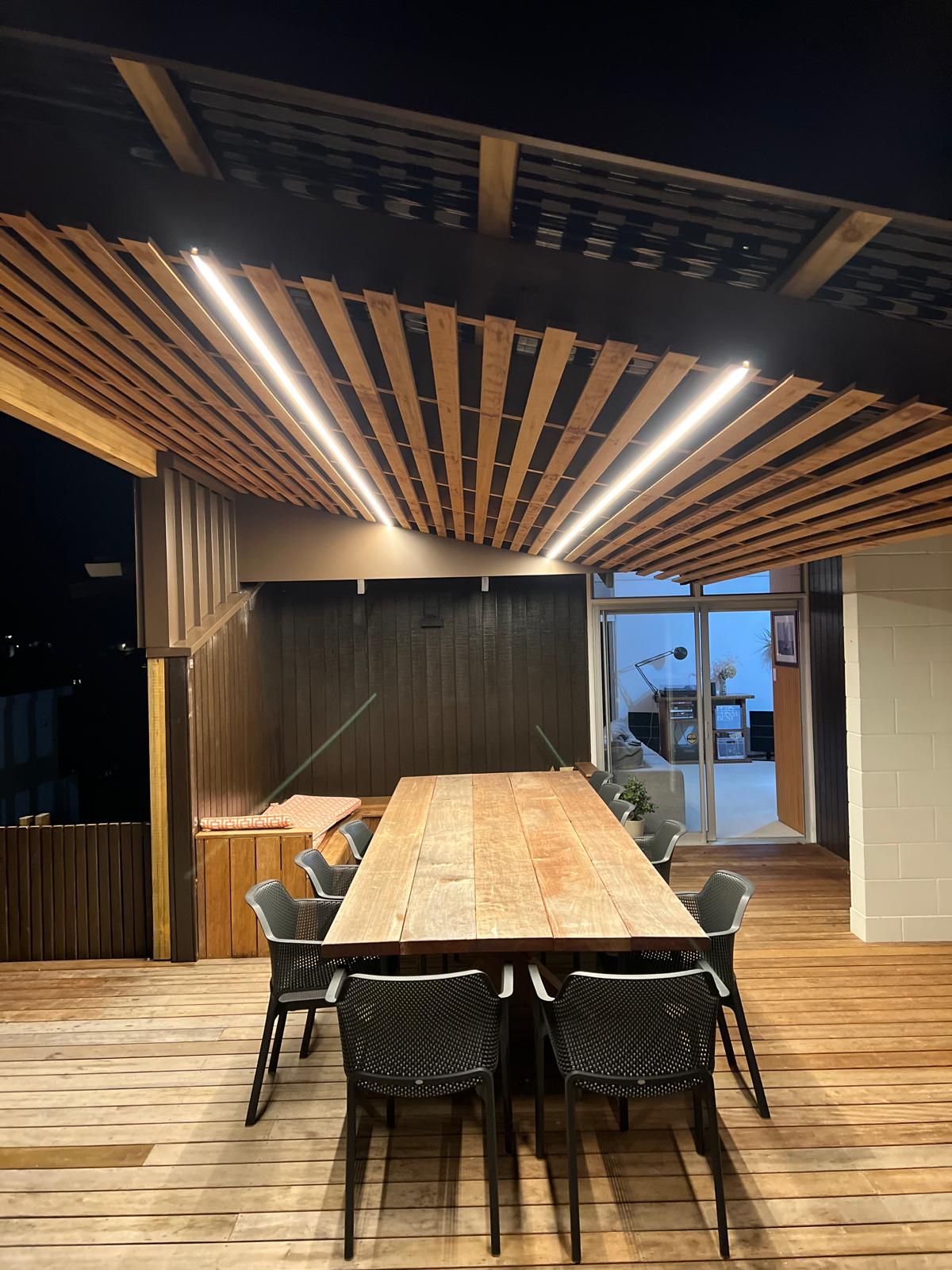 Outdoor deck strip lighting installed by Knight Electrical Solutions